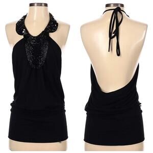Robert Rodriguez Beaded Embellished Black Halter Top Women's Size Small